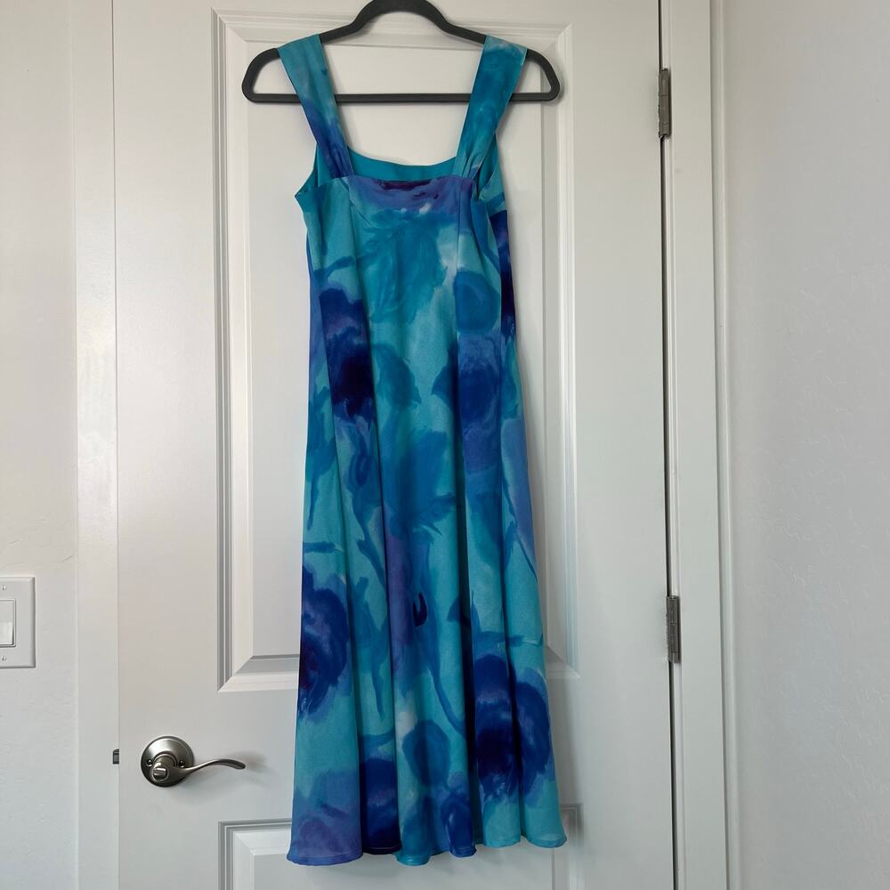 Megan Elisse Blue Watercolor Floral Slip Dress Sz 5‎ Y2K 90s Midi Made in USA - Picture 6 of 11
